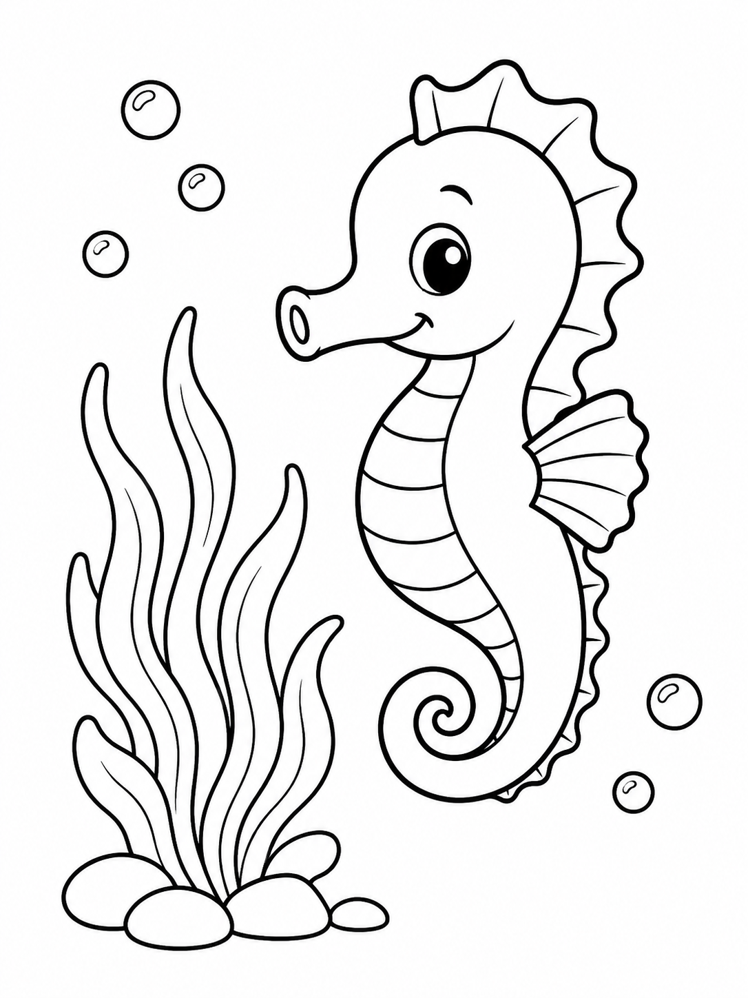 Seahorse Floating Among Seaweed