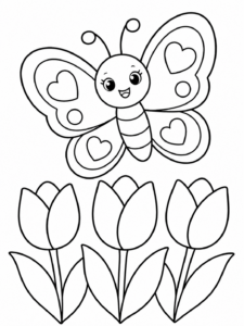Butterfly Visiting Tulips
