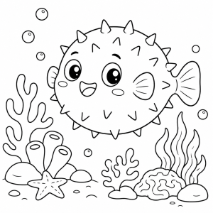 Pufferfish Floating Near Coral