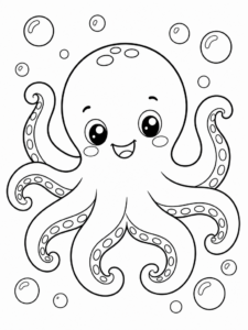 Happy Octopus With Bubbles